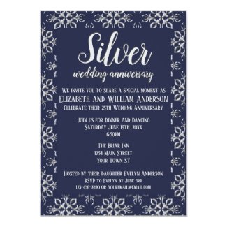 Elegant Blue Silver 25th Anniversary Invitation