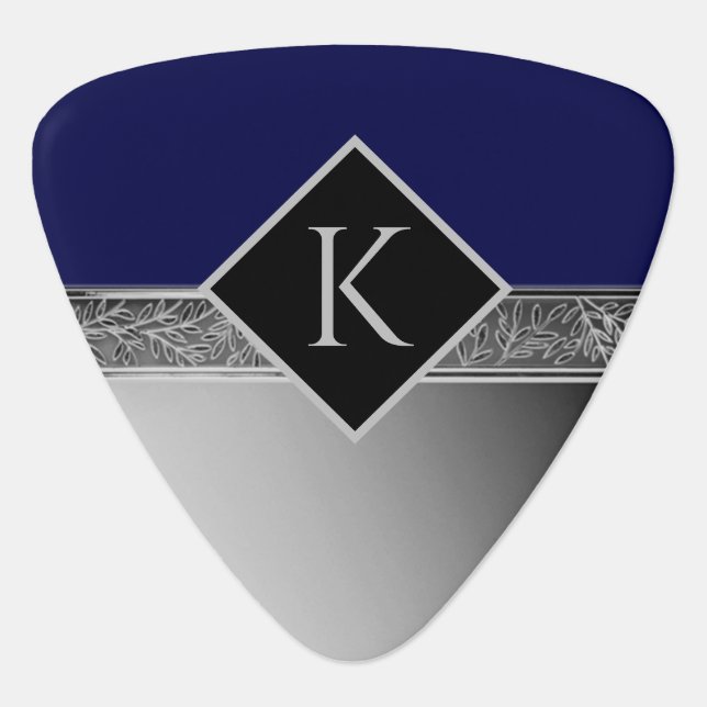 Elegant Blue & Silver Border Triangle Guitar Pick (Front)