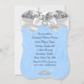 Elegant Blue Silver Bow Rose Photo Quinceanera 1 Invitation (Back)