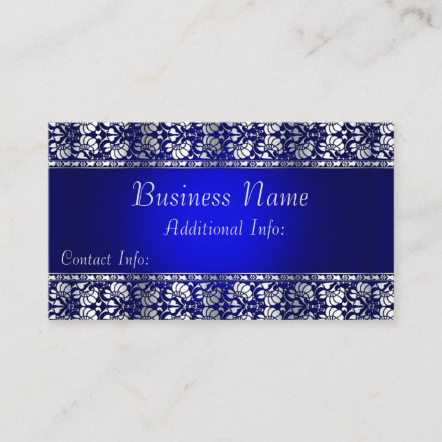 Elegant Blue & Silver Business Card (Front)