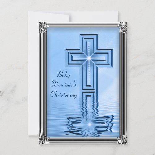 Elegant Blue &amp; Silver Christening Invitations