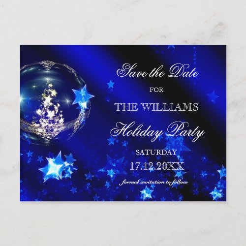 Elegant Blue Silver Christmas Party Save The Date Announcement Postcard