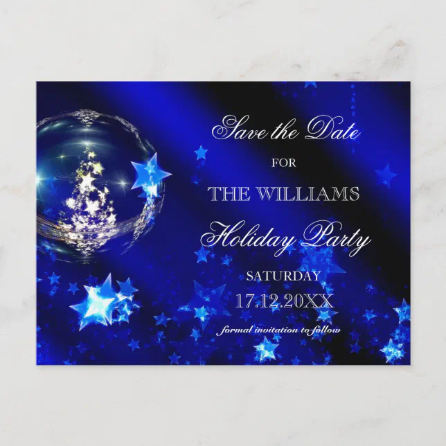 Elegant Blue Silver Christmas Party Save The Date Announcement Postcard ...