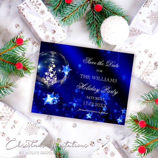 Elegant Blue Silver Christmas Party Save The Date Announcement Postcard (Creator Uploaded)