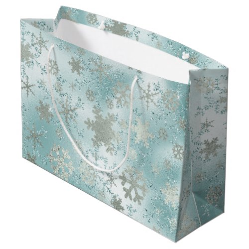 Elegant Blue Silver Christmas Snowflake Pattern Large Gift Bag