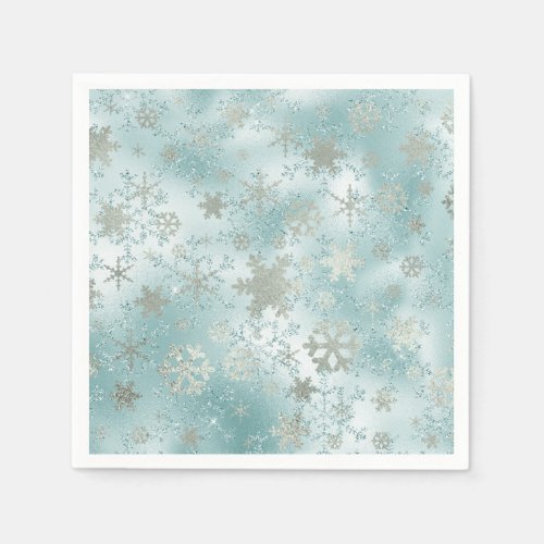 Elegant Blue Silver Christmas Snowflake Pattern Napkins