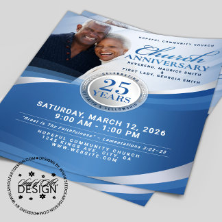 Elegant Blue & Silver Church Anniversary Flyer