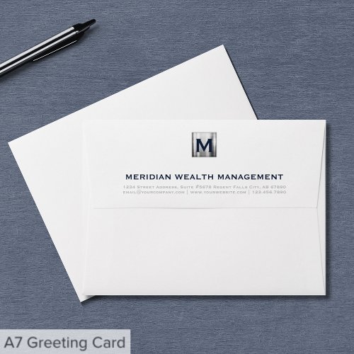 Elegant Blue Silver Company Monogram Envelope
