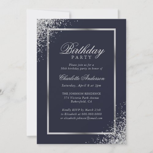 Elegant Blue Silver Confetti Birthday Party