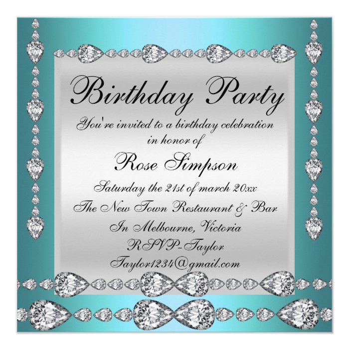 Elegant Blue & Silver Diamond Birthday Invite