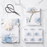 Colorful Floral-Black, White & Blue Background Wrapping Paper