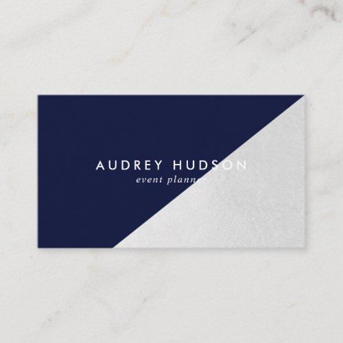 Elegant blue silver foil color block geometric business card