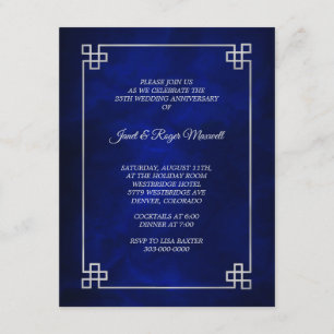 Elegant Blue Silver Frame 25th Wedding Anniversary Invitation