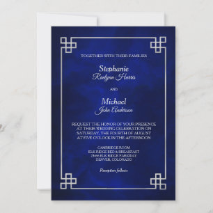 Elegant Blue Silver Frame Wedding Invitation
