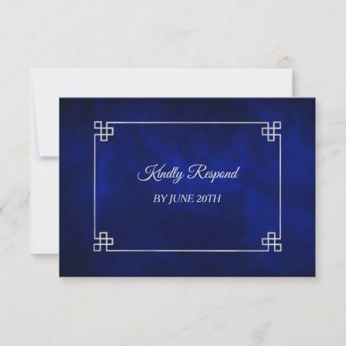 Elegant Blue Silver Frame Wedding Menu RSVP