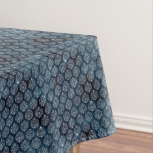 Elegant Blue Silver Geometric Pattern Christmas Tablecloth