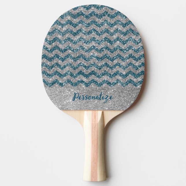 Elegant  Blue Silver Glitter Chevron Zig Zag Ping Pong Paddle (Front)