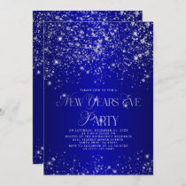 Elegant Blue Silver Glitter New Years Eve Party Invitation