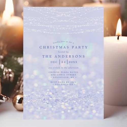 Elegant Blue Silver Glitter Snow Christmas Party  Invitation