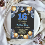 Elegant Blue Silver Gold 16th Birthday Party Invitation<br><div class="desc">An elegant modern design featuring blue 16 number with gold edges and balloons with silver,  blue and gold glitter. Customize the details for a unique and chic Birthday Celebration.</div>