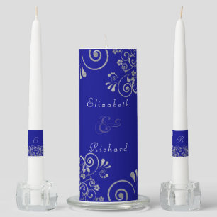 Elegant Blue Silver Gray Swirls Wedding Unity Candle Set