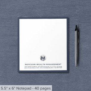Elegant Blue Silver Initial Logo Notepad