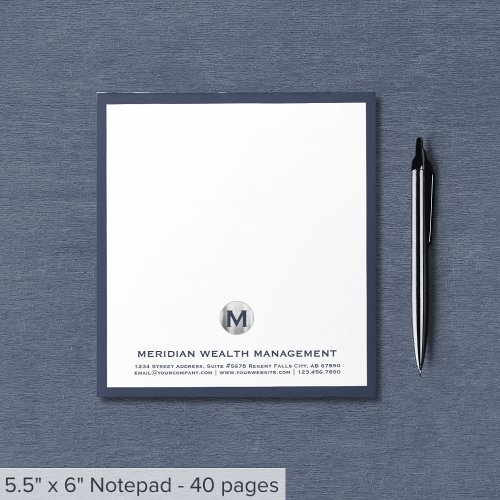 Elegant Blue Silver Initial Logo Notepad