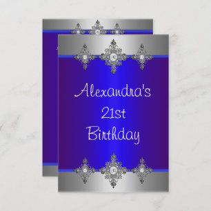 Elegant Blue Silver Jewel 21st Birthday Invitation