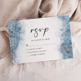 Elegant Blue Silver Marble RSVP