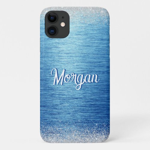 Elegant Blue Silver Modern Personalized iPhone 11 Case
