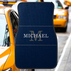 Elegant Blue Silver Monogram Custom Name Car Floor Mat