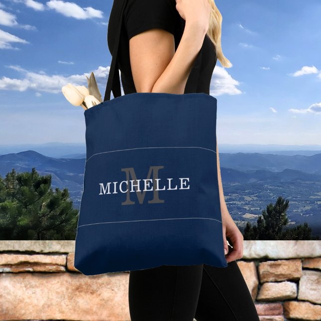 Elegant Blue Silver Monogram Name Personalized Tote Bag (Creator Uploaded)