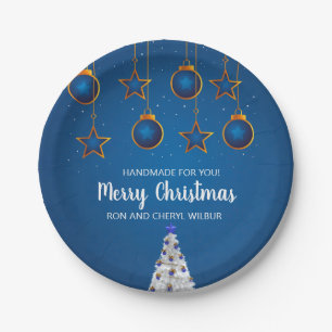 Elegant Blue Silver Ornament Corporate Holiday Paper Plates