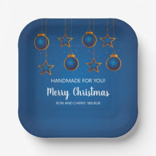 Elegant Blue Silver Ornament Corporate Holiday Paper Plates