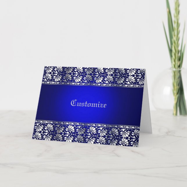 Elegant Blue & Silver Personalized Card (Front)