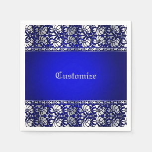 Elegant Blue & Silver Personalized Napkins
