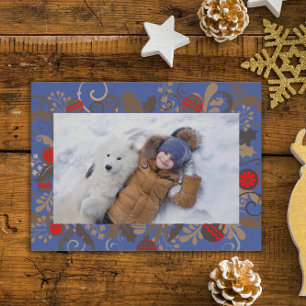 Elegant Blue & Silver Personalized Photo Christmas Foil Holiday Card