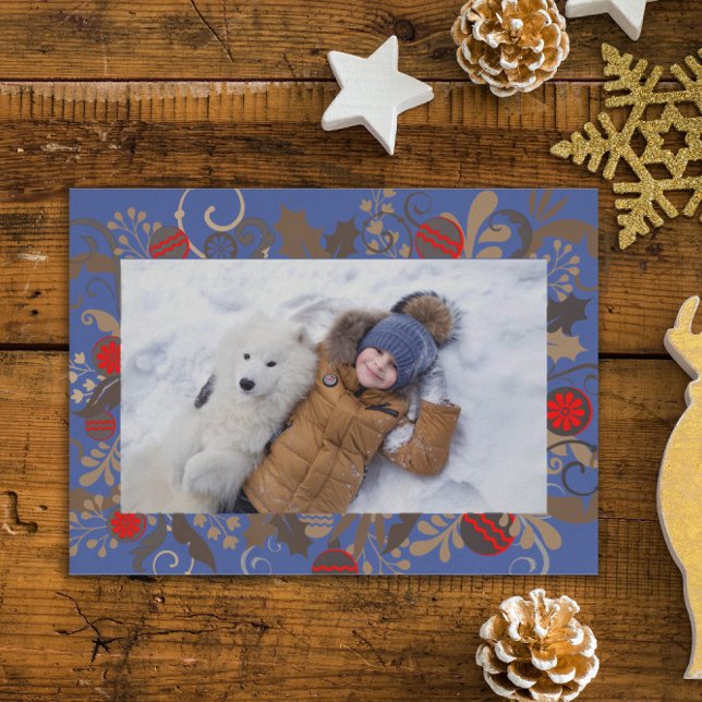 Elegant Blue & Silver Personalized Photo Christmas Foil Holiday Card (Creator Uploaded)