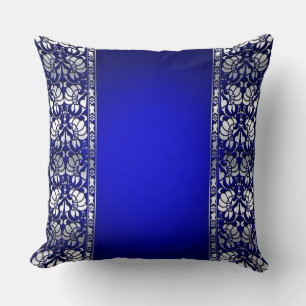 Elegant Blue & Silver Throw Pillow