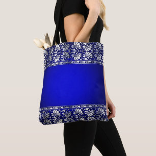 Elegant Blue & Silver Tote Bag