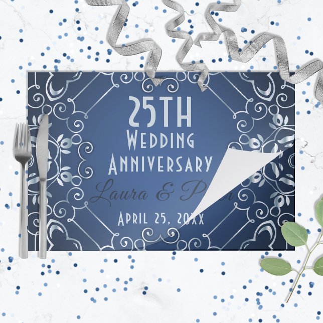 Elegant Blue Silver Wedding Anniversary Placemat (Creator Uploaded)
