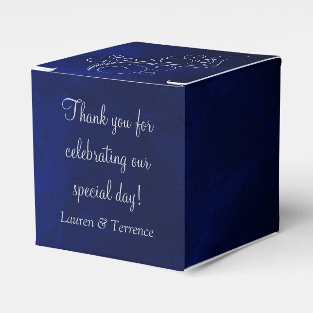 Elegant Blue Silver Wedding Favor Boxes (Front Side)