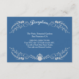 Elegant Blue & Silver Wreath Monochromatic Wedding Enclosure Card