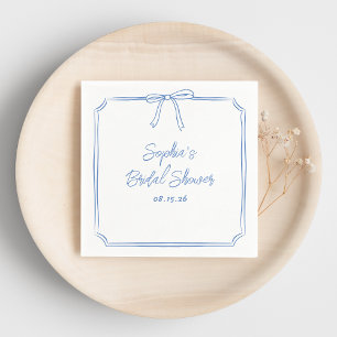 Elegant Blue Simple Classic Bow Bridal Shower Napkins