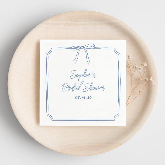 Elegant Blue Simple Classic Bow Bridal Shower Napkins (These soft blue bridal shower napkins bring a calm, modern vibe to your special celebration.)