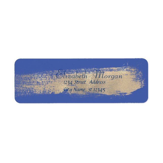 Elegant Blue Simple,Faux Gold Brush Stroke Label (Front)