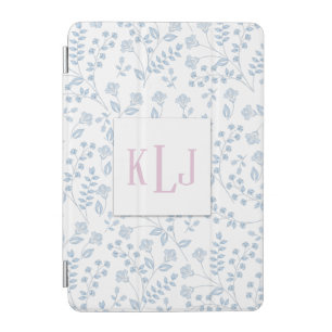 Elegant Blue Simple Stylish Floral Monogram iPad Mini Cover