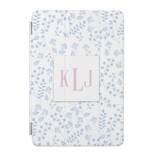 Elegant Blue Simple Stylish Floral Monogram iPad Mini Cover