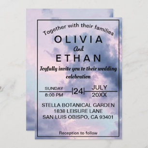 Elegant Blue Sky Clouds Romantic Wedding Invitation