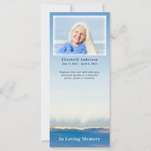 Elegant Blue Sky Funeral Memorial Photo Card